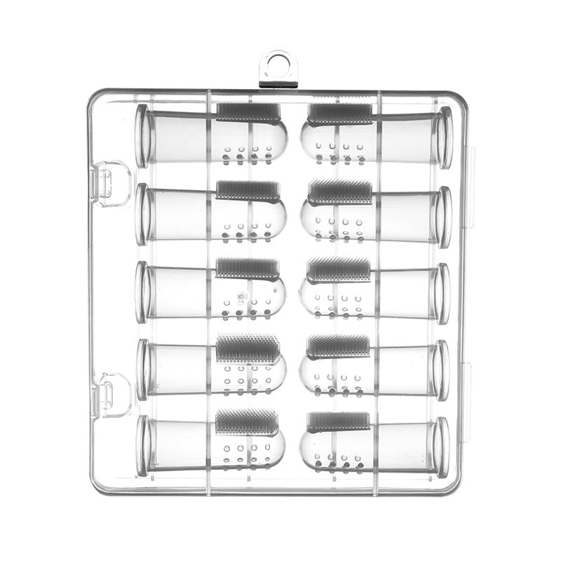 Boxed baby thumb cover toothbrush, silicone baby teeth brush, finger cover toothbrush, baby tongue coating cleaning brush, ten packs.