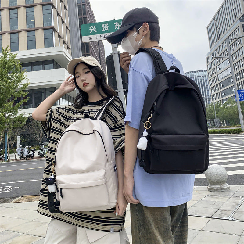 Backpack Men's Simple Large Capacity Travel Backpack Women's Casual Solid Color Japanese Junior High School Student Elementary School Bag Men's