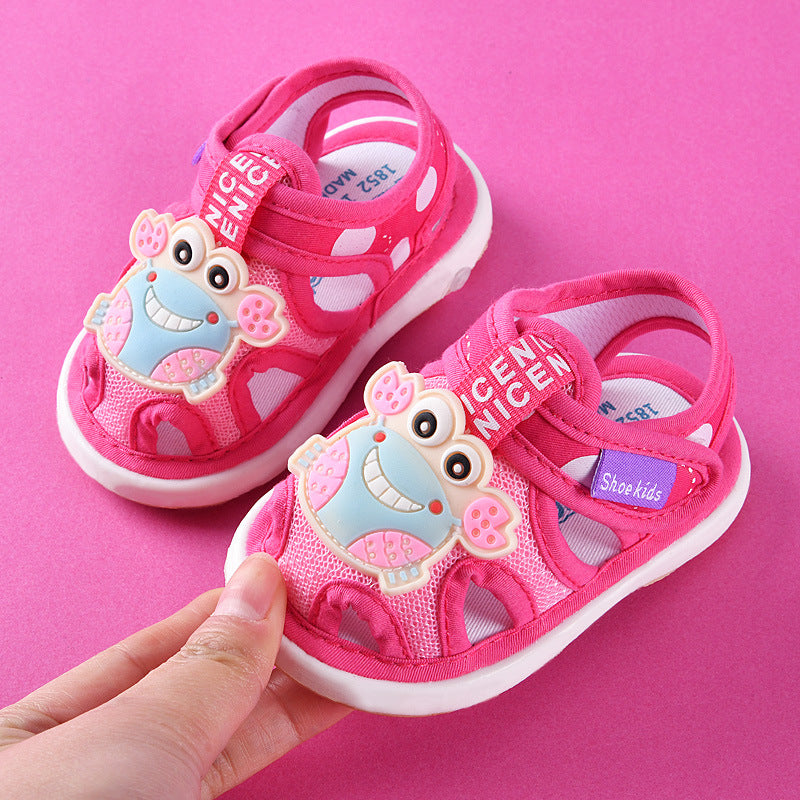 Baby cloth sandals for boys, summer, ages 0-1-2-3 years, infant anti-slip soft sole squeaky shoes, girls' first walker shoes, baby shoes