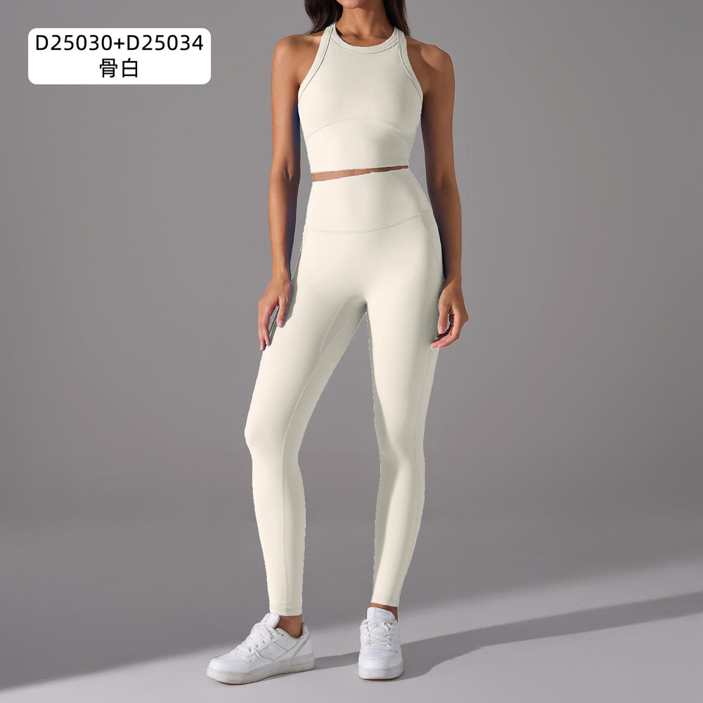 No awkward line peach butt yoga pants, nude feeling, auxiliary breast sports vest, women's fashion fitness yoga wear suit