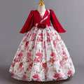 New floral girl's dress chiffon long sleeve princess dress first birthday piano performance dress baby dress