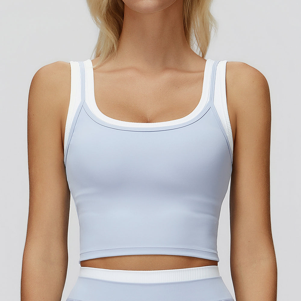 new arrival two-piece separates vestcontrast colornudefashioncasualtopsrunning sports intimates3129