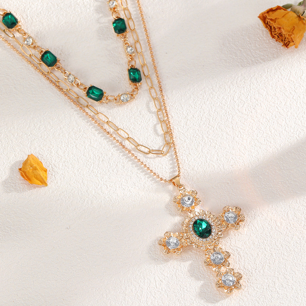 Wholesale diamond-studded cross necklace - european & american style, vintage-inspired, niche design, light luxury, high-end layering accessory, women's choker