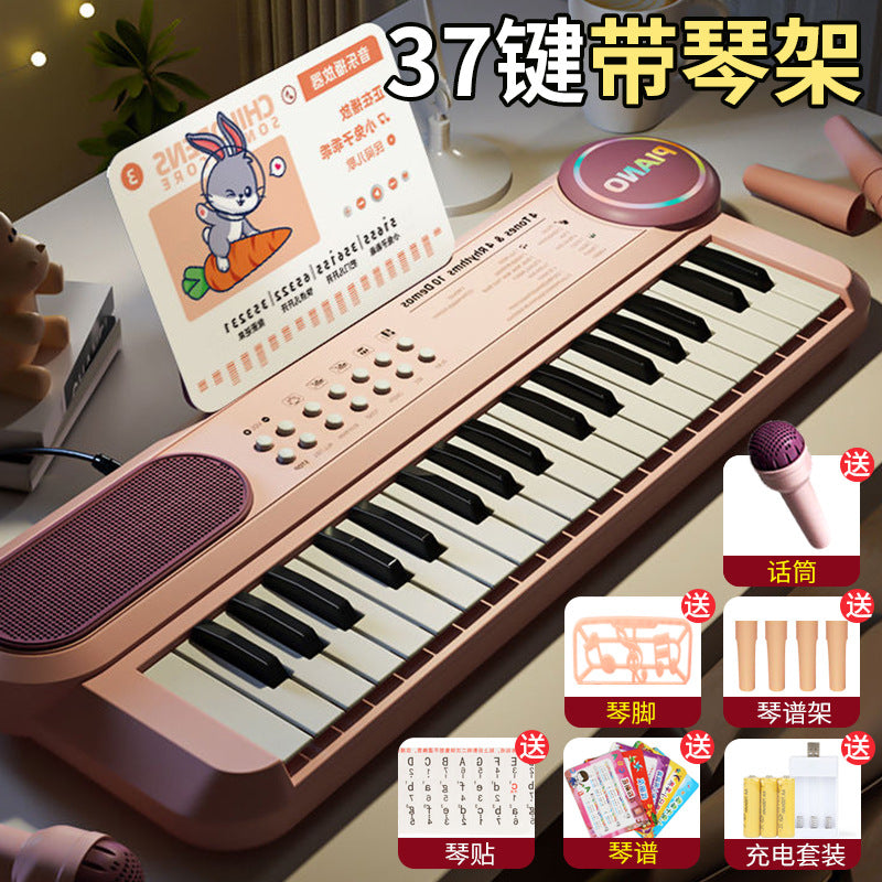 37-key digital piano with microphone, multi-functional educational early learning music piano for kids, beginner-friendly playable toy