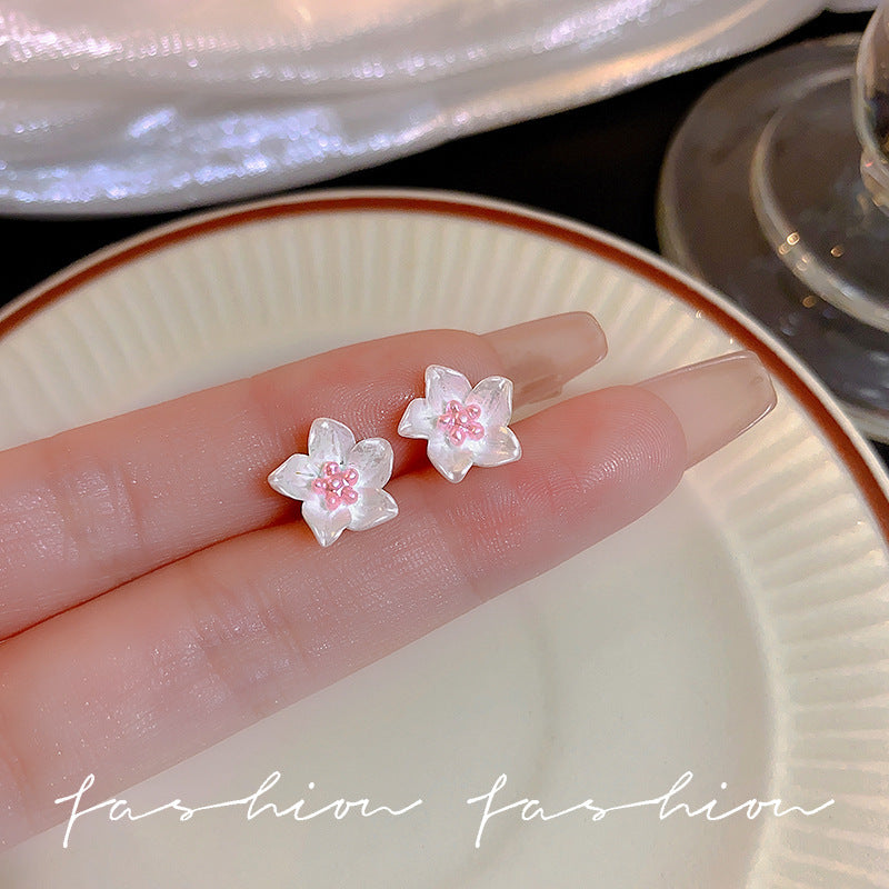 Blue camellia 925 sterling silver stud earrings - elegant, petite, sweet, exquisite floral design - new chinese style retro earrings for girls