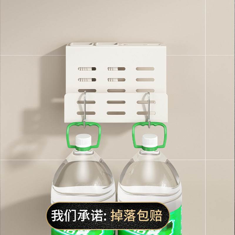 White lid rack, wall-mounted non-punching knife holder, integrated stainless steel chopstick cartridge, knife storage, cutting board, cutting board rack