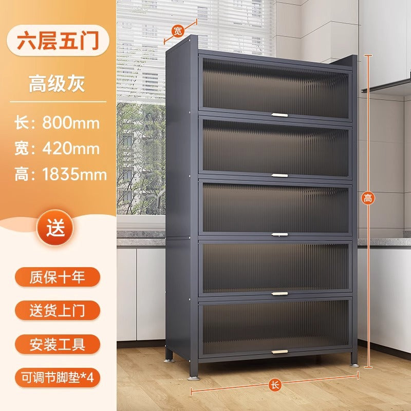 Kitchen thickened carbon steel storage rack floor-standing multi-layer dust-proof storage cabinet microwave oven with door multi-functional storage cabinet
