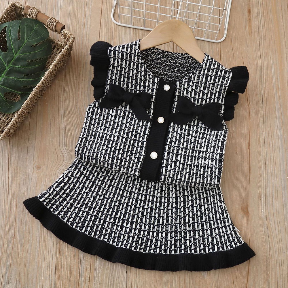 Girls' knit cardigan vest set - autumn  collection - baby girl's outerwear - chanel-inspired three-piece outfit