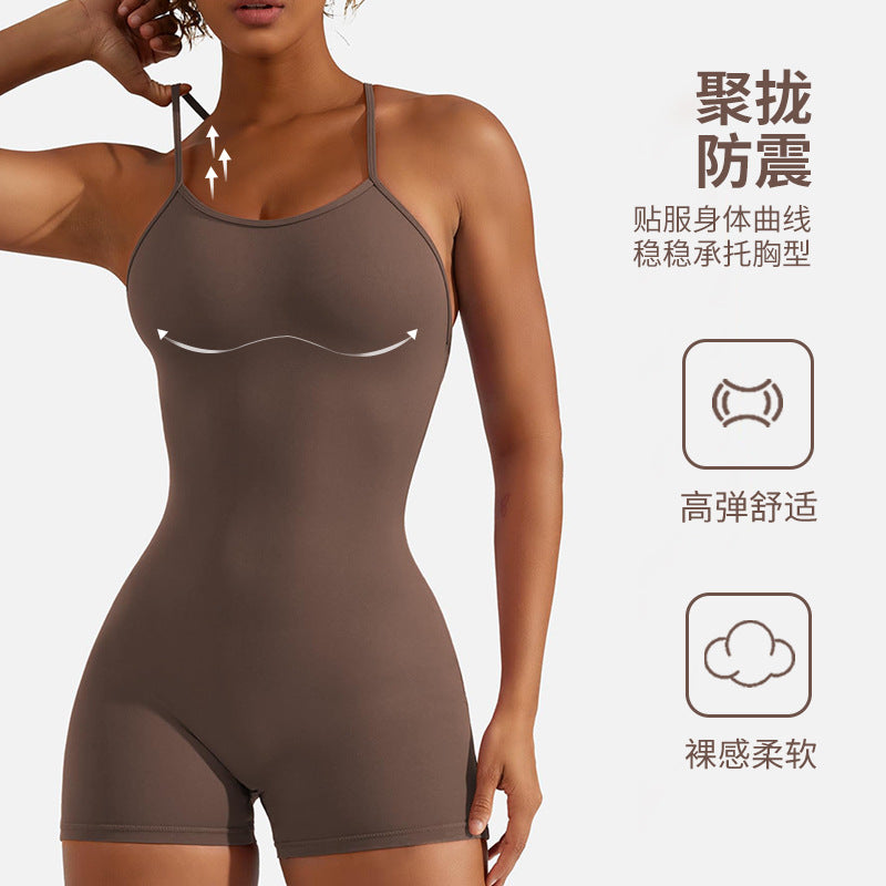 European and american sexy backless bodysuit yoga suit women's elastic tight sports running yoga jumpsuit customization