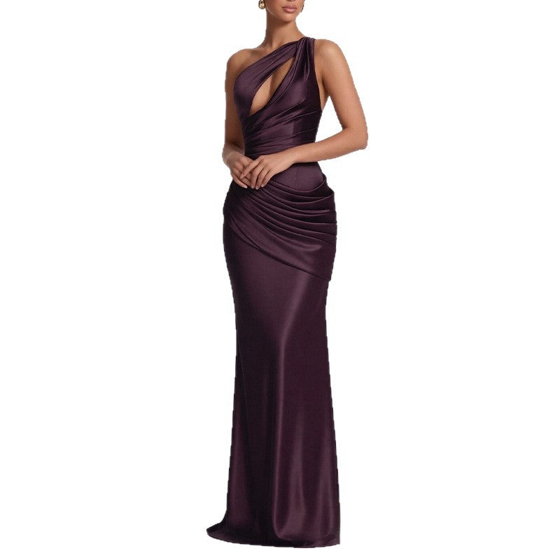 summer new arrivals: european & american cross-border women's fashion - trendy one-shoulder cami dress, solid color bodycon maxi dress