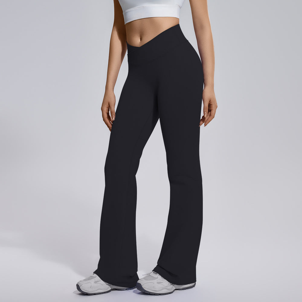 seamless micro-flared wide-leg cross-waist hip-lifting and abdominal-controlling high-elastic flared pants sports running fitness yoga wear for women