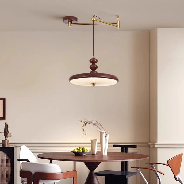 Retro style black walnut parquet round dining table and chair combination small apartment home medium ancient style Italian minimalist round table