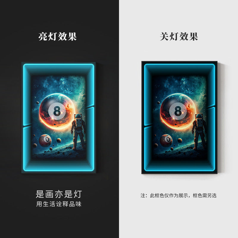 Black eight ball astronaut billiard hall wall decoration painting luminous billiard room hanging painting chess and card club atmosphere light painting