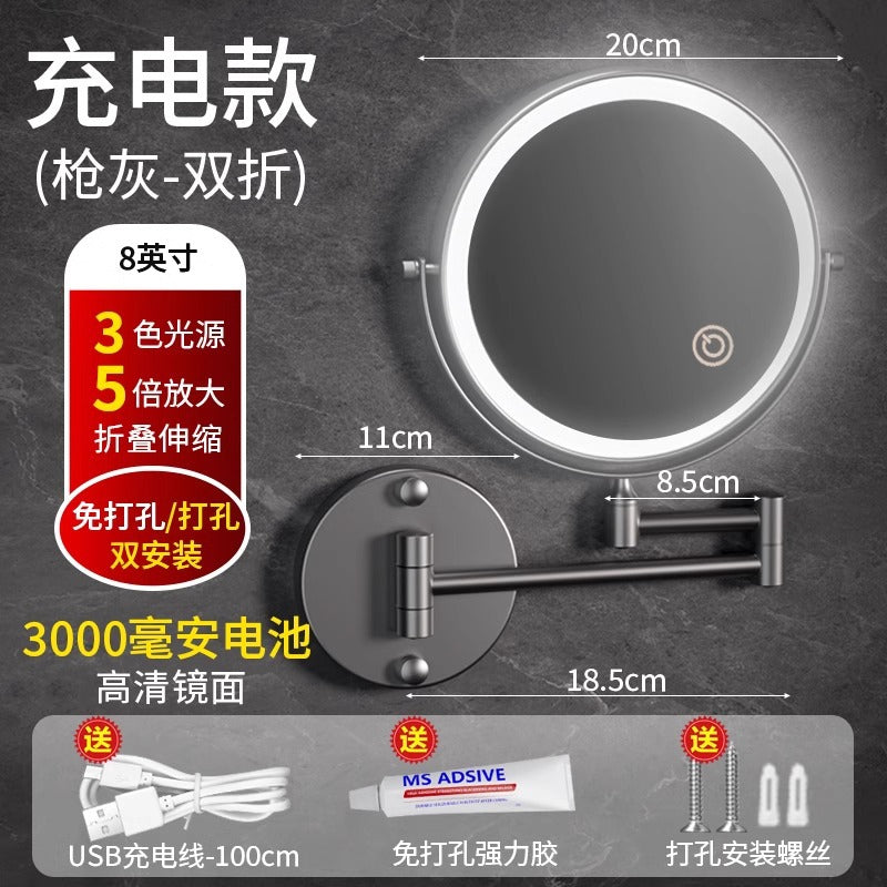 Led lighted makeup mirror - bathroom vanity mirror - punch-free magnifying mirror - hotel style extendable folding wall-mounted beauty mirror