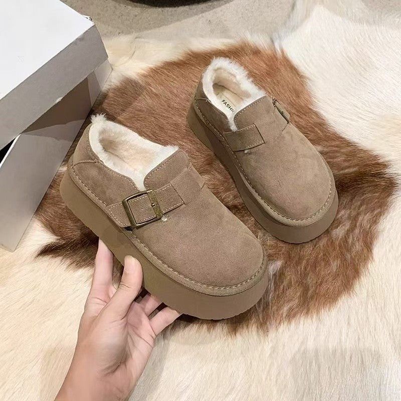 Thick sole buckle fleece-linedheattech birkenstock shoes low ankle snow boots 2025winternew arrivalwaterproof short boots non-slip cotton shoes