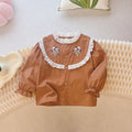 Girl pure cotton doll shirt girl fashion new arrival shirt  baby long sleeves bottomembroider round neck trendy
