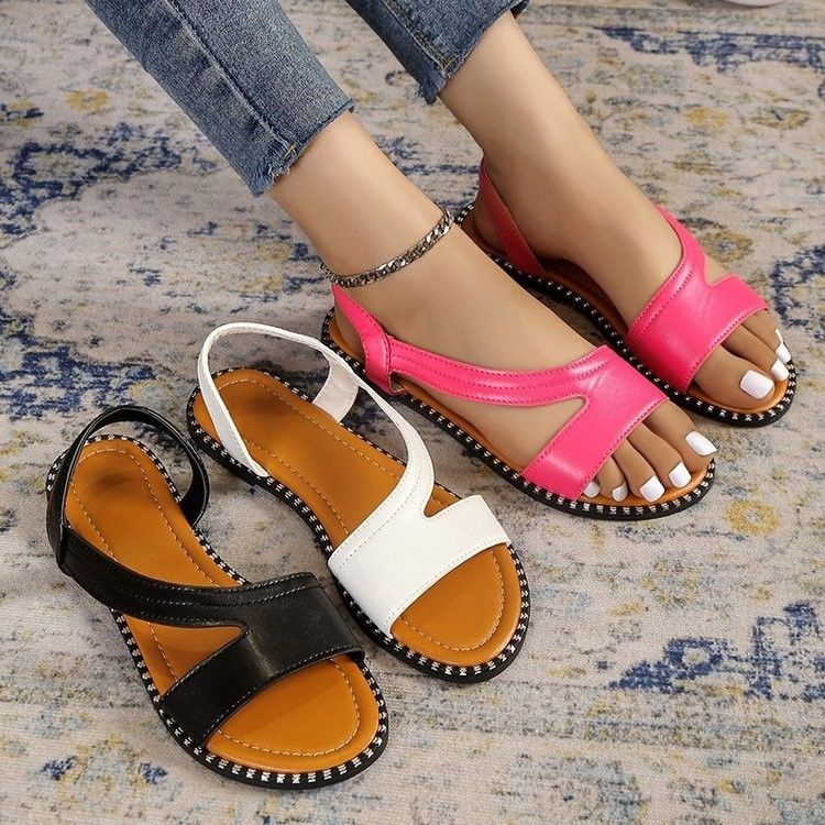 One-line flat bottom fish mouth sandals women's exportplus sizesummernew arrival open toe slip-on sandals in stock wholesale