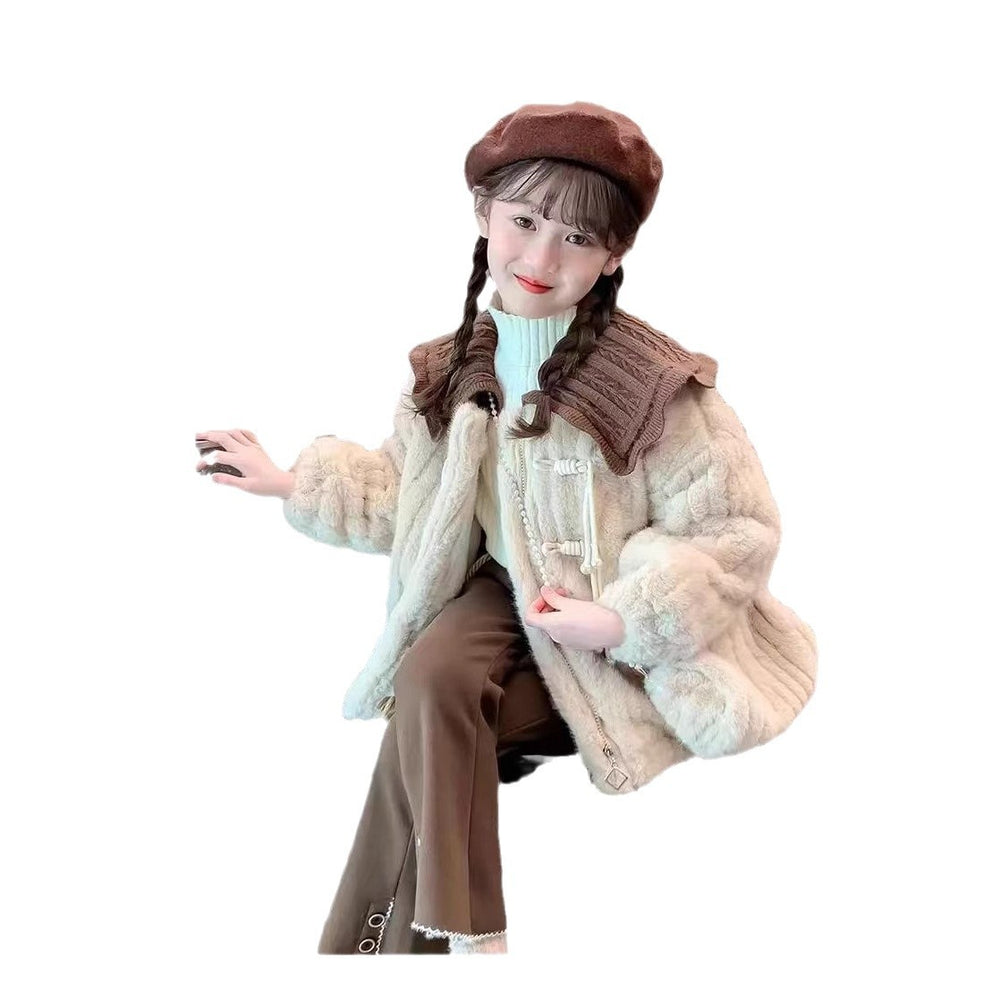 Girls' fleece-lined jacket,  new korean style children's winter outerwear, tweed-style girls' winter fleece sweater
