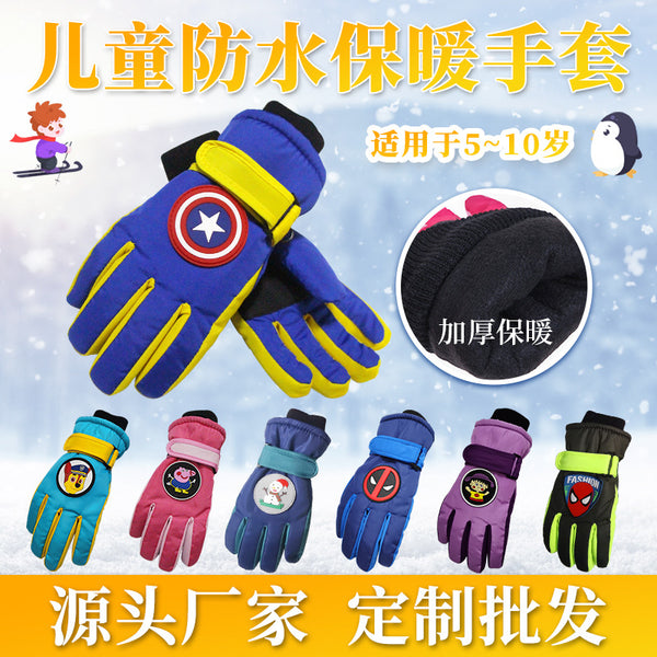 Strictly selected winter children's ski gloves outdoor sports velvet thickened gloves waterproof, windproof and warm cycling gloves