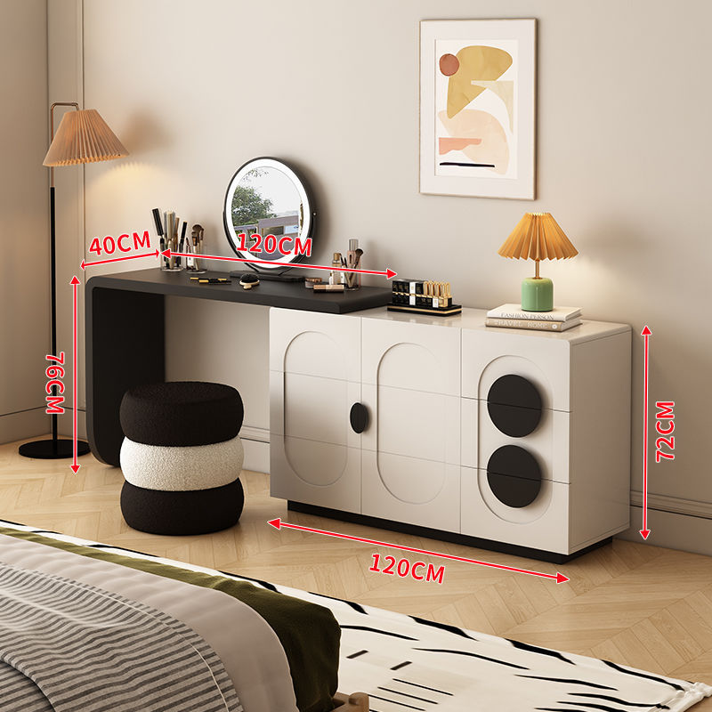 French retro solid wood vanity table with drawer cabinet - modern minimalist master bedroom high-end black and white desk makeup vanity