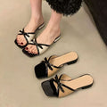 Versatile summer women's sandals - in-stock korean & french style butterfly knot color block low heel wedge comfort sandals