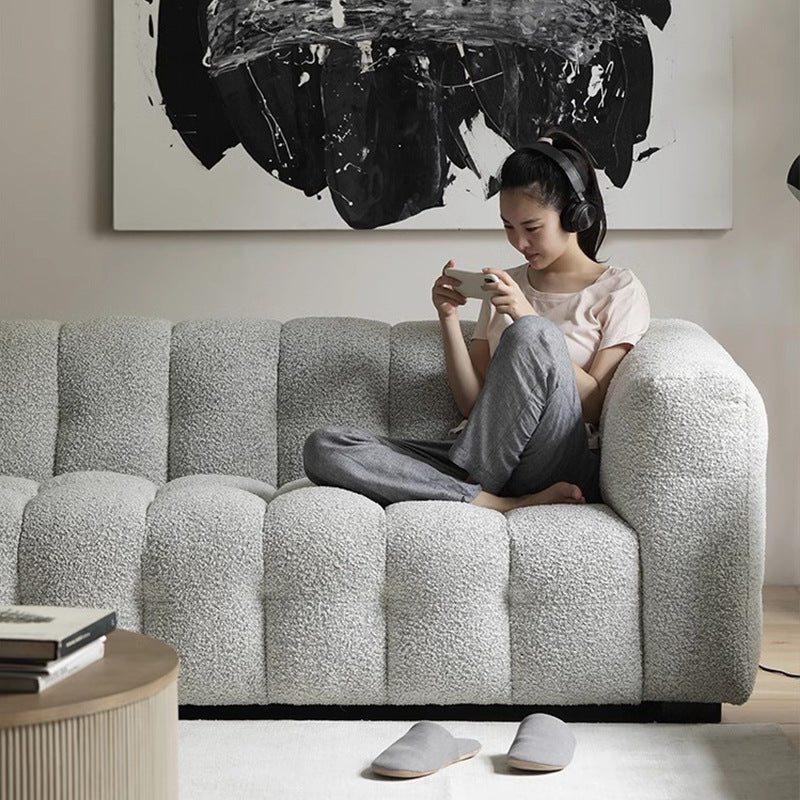 Japanese style cashmere sofa italian style living room three person straight row fabric wabi-sabi style marshmallow module cream style sofa