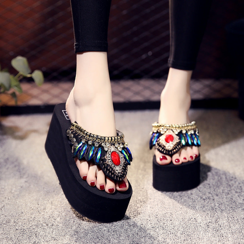 Shining jiao women's sandals 2026 new style outdoor flip-flops super high heel slippers women's summer internet celebrity fashion beach shoes