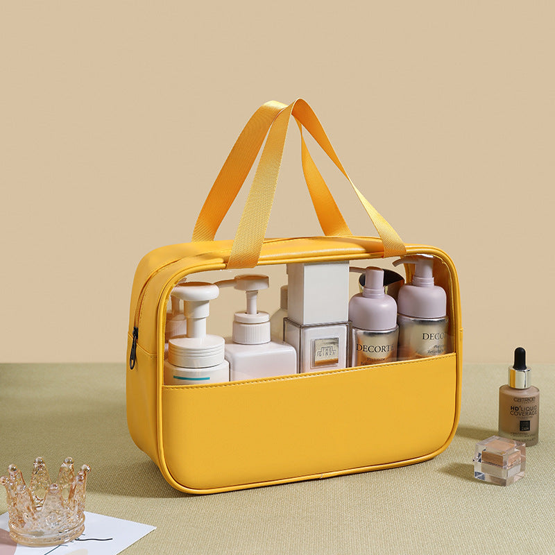 Splicing transparent cosmetic bag PVC bath toilet bag PU waterproof handbag large capacity travel portable storage bag