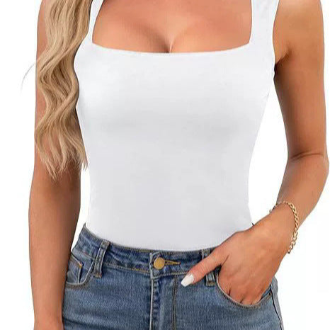 2025 Cross-border European and American Spice Girls Wear Sling Vest Women's Summer Sleeveless Off-Shoulder Square Neck Threaded Shoulder Strap Top Women