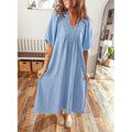Amazon fashioncasualv neckpuff sleevedresssummernew arrivala line waist slimming look skirt