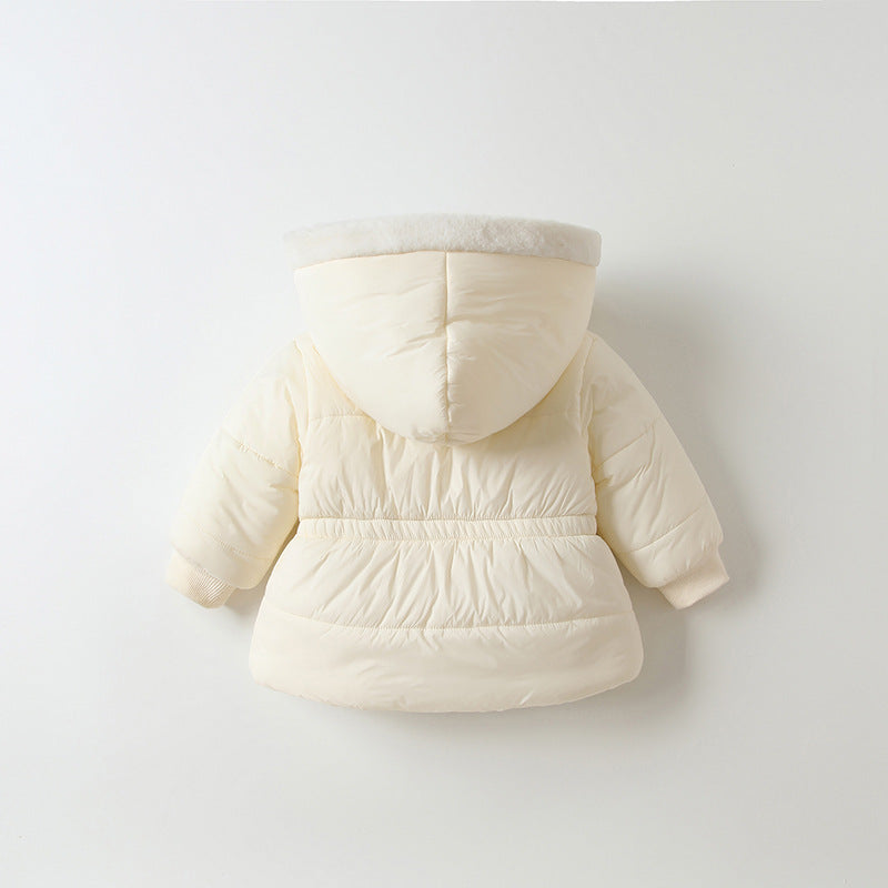 Girls' cotton-padded jacket, autumn/winter  new style, chic baby outerwear, princess fashion, thickened, extra-long sleeves, winter top