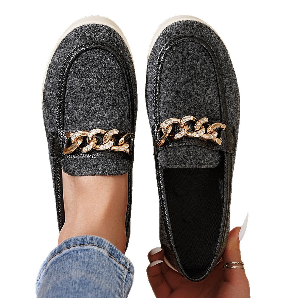 slip-on plus-size loafers for women, new autumn  collection, metal chain platform loafers wholesale