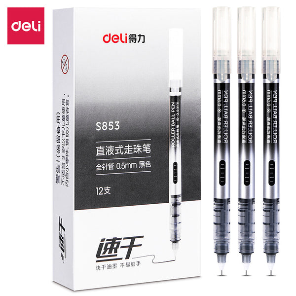 Deli S853 neutral pen writing fountain pen 0.5 straight liquid ball pen stationery simple high value student wholesale