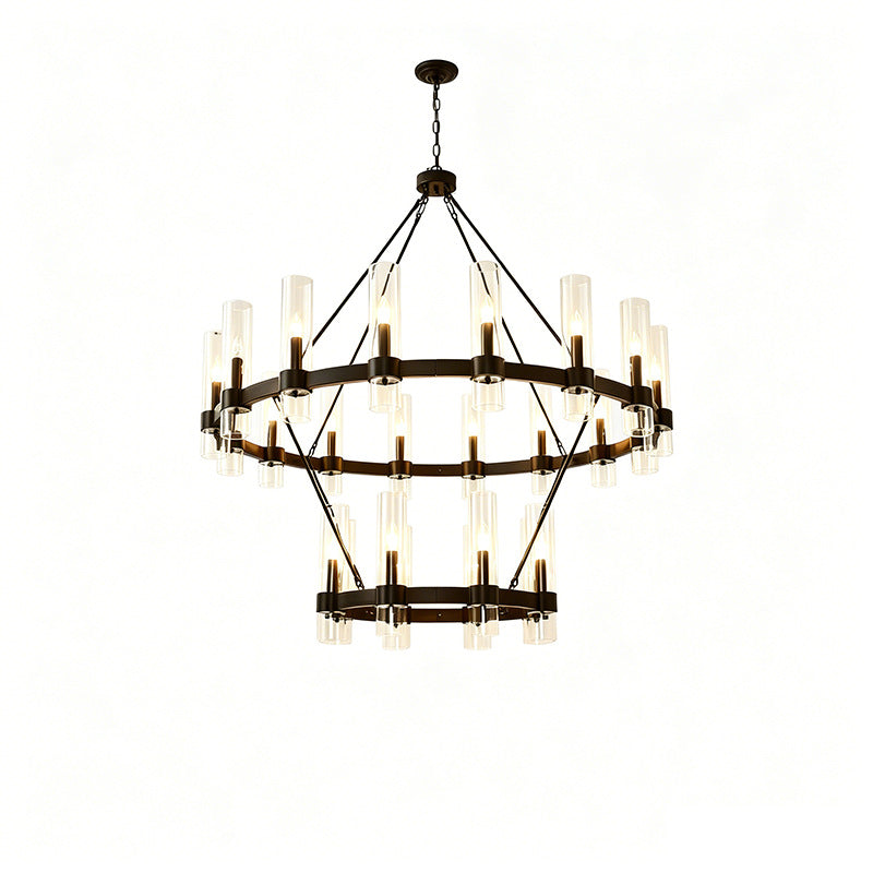 American industrial double-layer ring personalized chandelier house high-ceiling living room multi-head iron chandelier hotel engineering chandelier