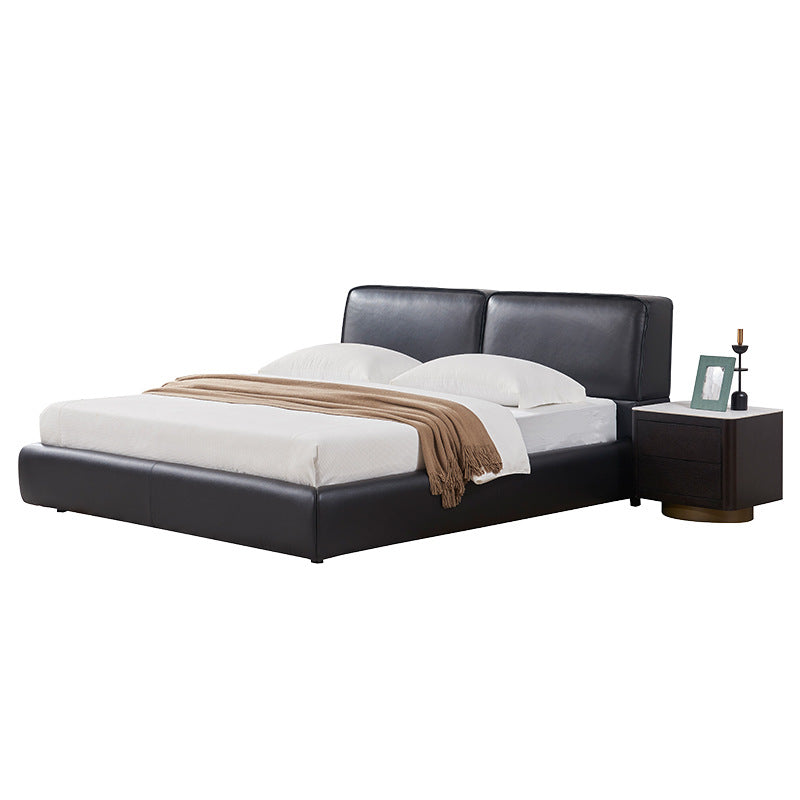 Italian normcore big black cow genuine leather bed casual modern light luxury house classy master bedroom double bed designer wedding bed