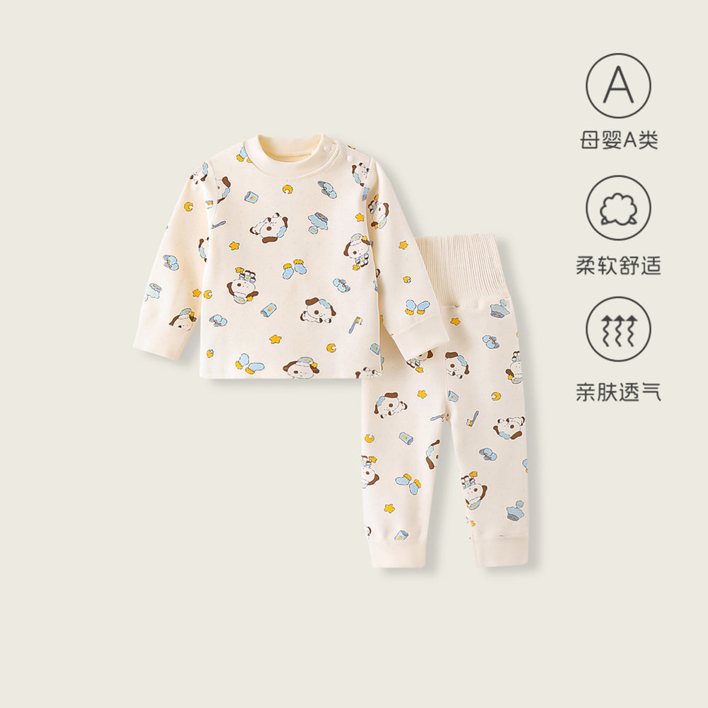 Baby clothes soft fleece cotton spring/autumn style high-waisted belly protection pajamas autumn/winter base layer warm clothes two-piece set