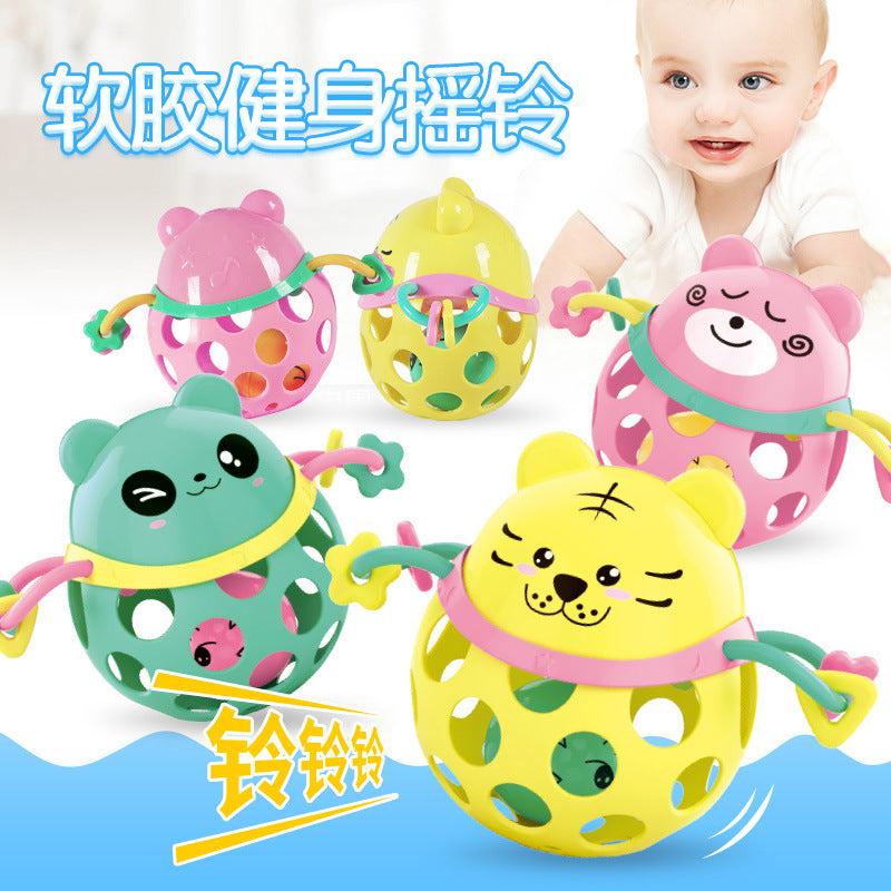 Cross-border baby hand rattle toy 0-3-6-December baby educational hand ball toy, animal soft glue toothpaste
