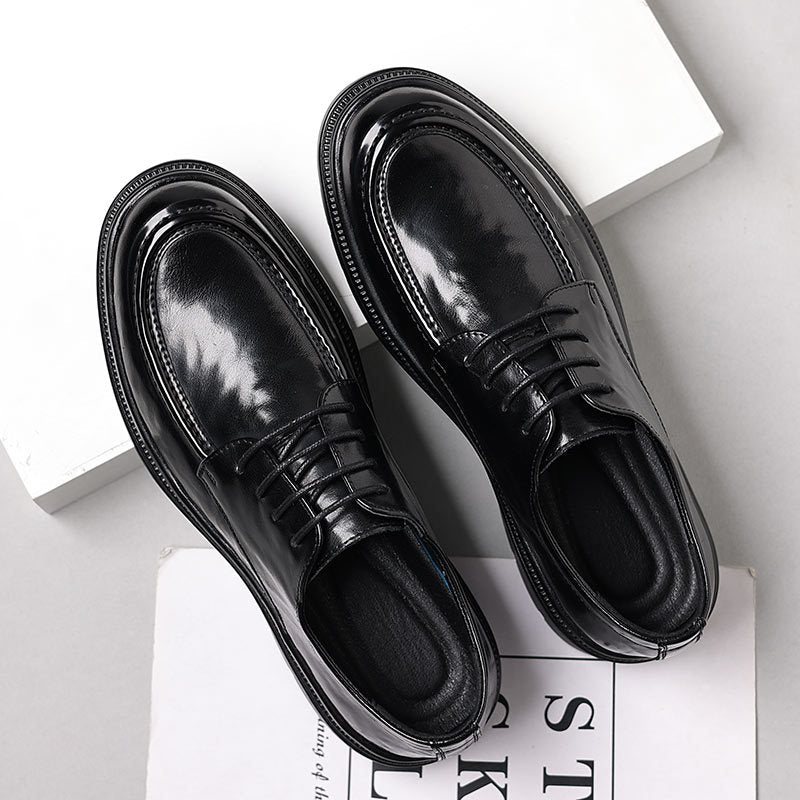 Genuine leather cowhide new autumn business formal leather shoes men's round toe thick sole casual shoes groom wedding soft sole leather shoes