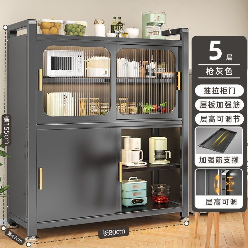 Kitchen storage rack for home pot and bowl storage cabinet multi-layer floor-standing storage sideboard dust-proof sliding door cabinet cupboard