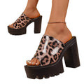 Export  summer new arrival leopard print sandals women's thick heel waterproof platform high heel thick solesexy catwalk shoes sandals