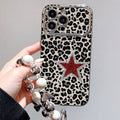 Suitable for iphone 16 glitter pink leopard print phone case apple 17 with beaded chain high-end full cover soft case