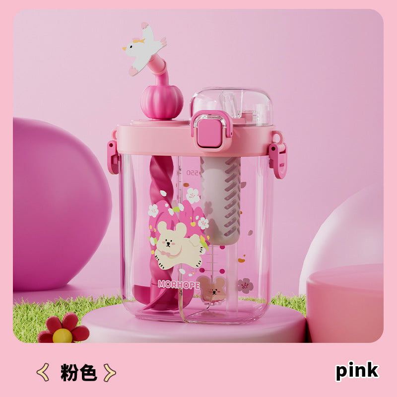 2025 new divided double-drink cup - creative and cute student water bottle for school, one-lid dual-use shaker cup, sports cup