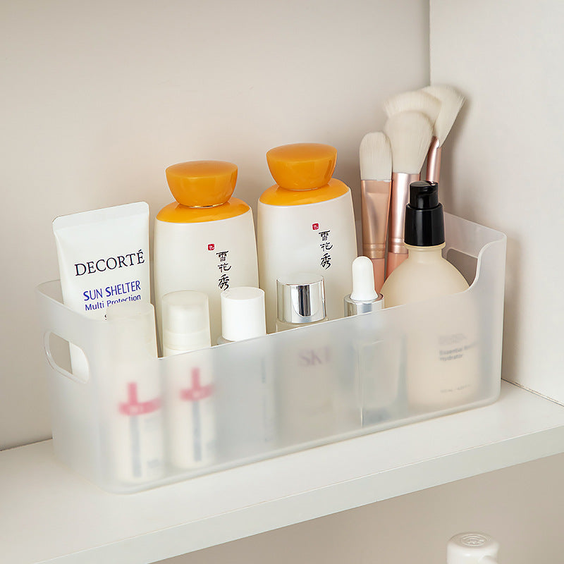 Bathroom, toilet, mirror cabinet, storage box, plastic transparent desktop, makeup brush, cosmetic mask, skin care product storage box.