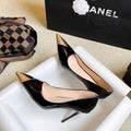 French plus size2025 black patent leather sexy spring new arrival pointed toe women's metal toe high heels elegant stiletto flats