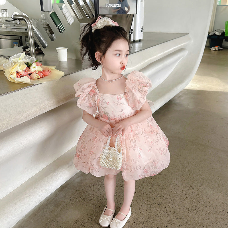 Girls' summer dress  new style chic kids' bubble sleeve princess dress baby girl birthday party dress