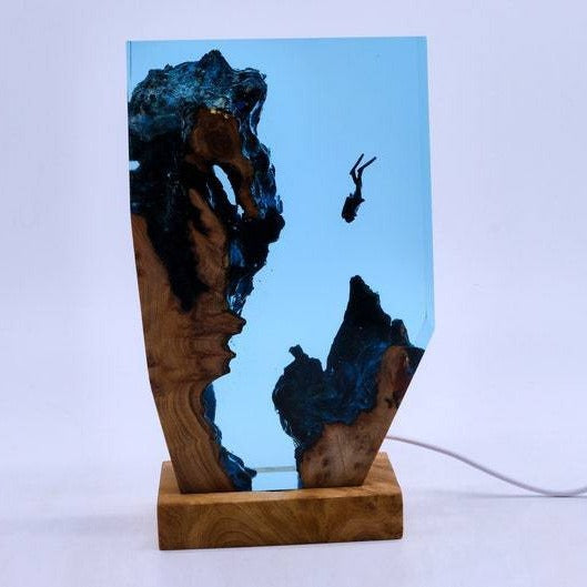 Diver Night Lights Scuba Diving Deep Sea Exploration Personalized Epoxy Wood Lights Freediving Spring Decoration Gifts