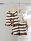 Baby clothing kids set children outfit brown vest + shorts two-piece set