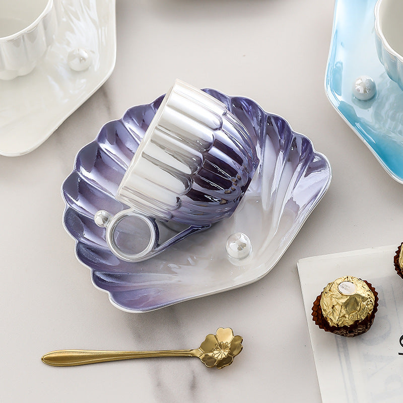 Instagrammable, high-style, creative fairy tear pearl shell ceramic coffee cup and saucer set - premium home drinkware