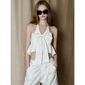 European and american style women's summer  new arrival: bow-tie strap irregular halter sleeveless tank top