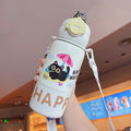 Creative double-drink kids' thermos: 316 stainless steel, one cup, three ways to drink, cute character straw cup, large capacity water bottle